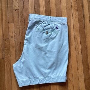 Polo Ralph Lauren Men's 40-6 Solid Teal Blue Flat Front Chino Shorts,Cotton,Pony
